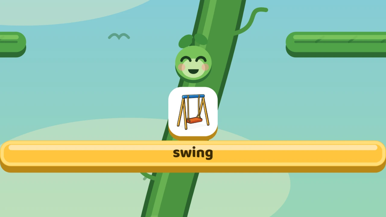 Beanstalk Bounce: the child says the word on the golden leaf to keep climbing